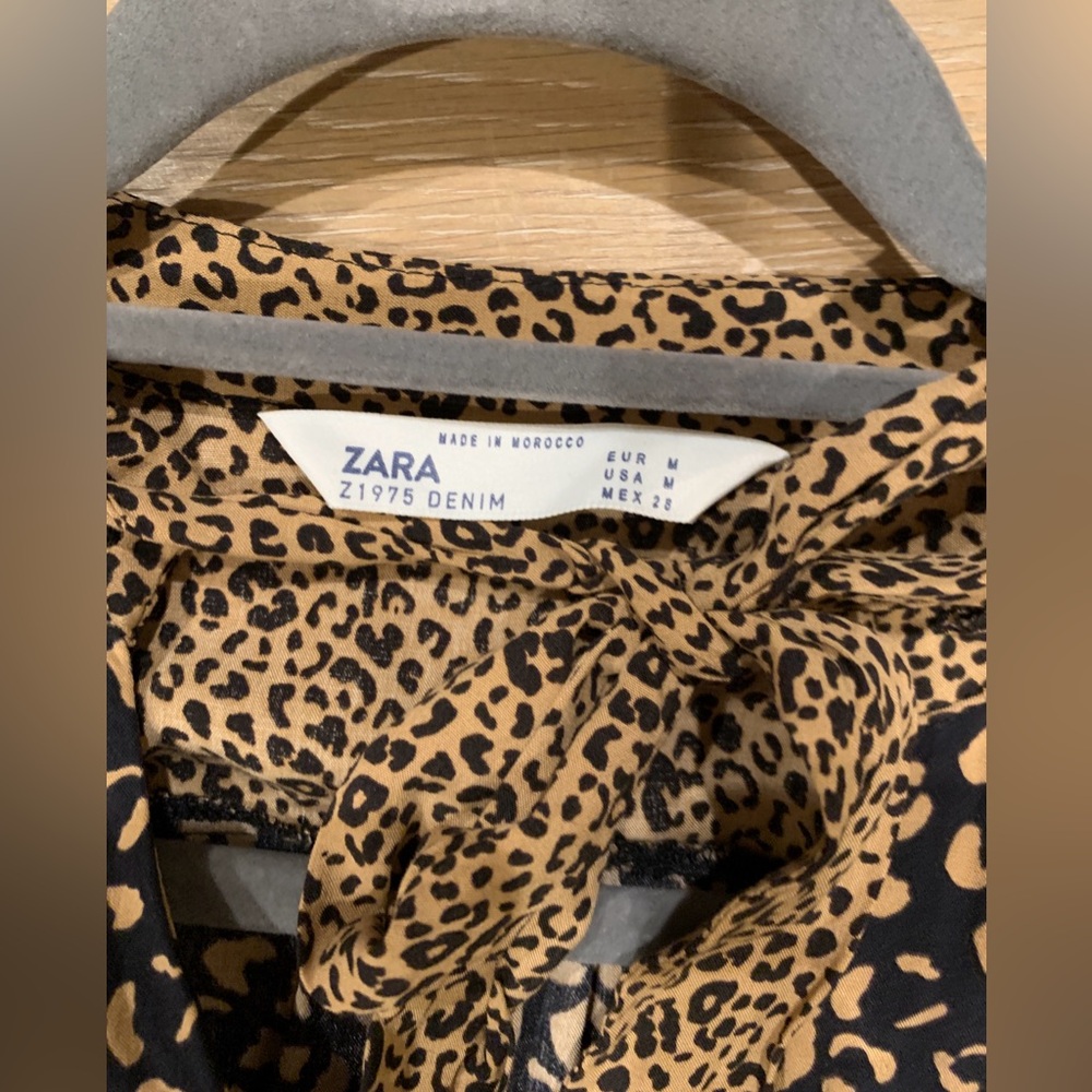 ZARA Leopard Print Festival Boho Date Night Long Sleeve Dress Tan Black Size M - Picture 7 of 8